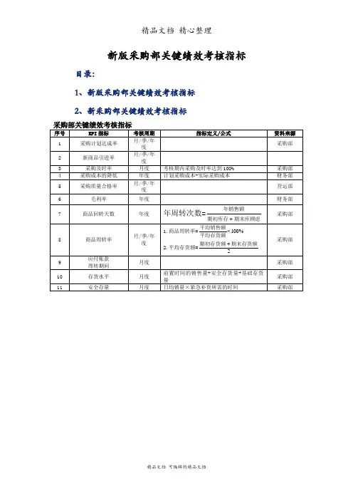 新版采购部关键绩效考核指标