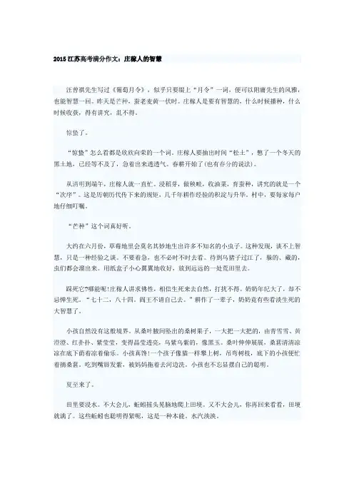 2015年江苏高考满分作文
