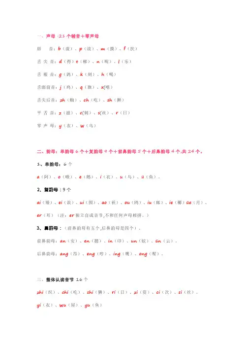 小学一年级汉语拼音知识大全(韵母+声母+标调规