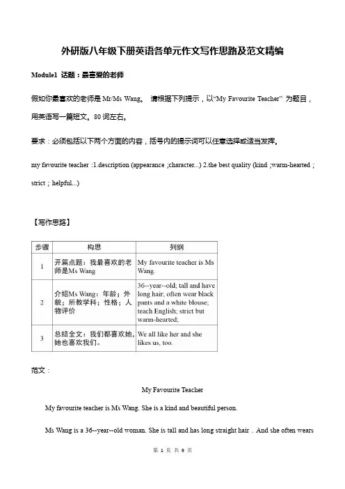 外研版八年级下册英语各单元作文写作思路及范文精编