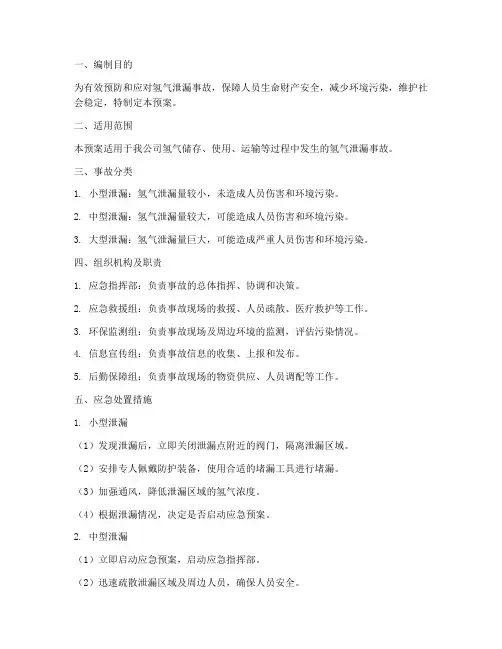 氢气泄漏事故应急预案
