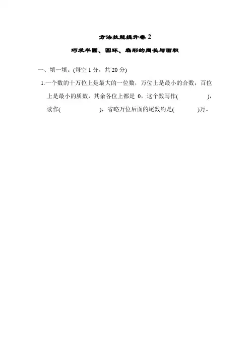 方法技能提升卷2 巧求半圆、圆环、扇形的周长与面积 及解析答案 人教版数学六年级上册