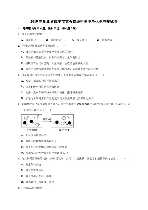 2019年湖北省咸宁市第五初级中学中考化学三模试卷(解析版)