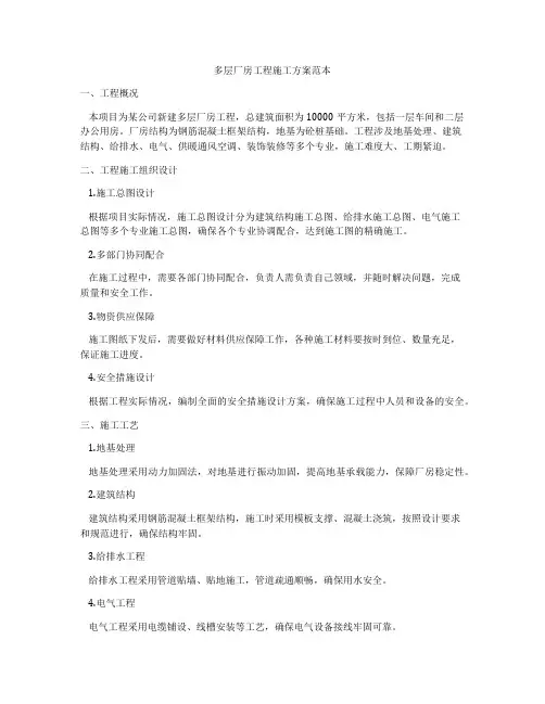 多层厂房工程施工方案范本