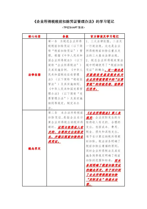 《企业所得税税前扣除凭证管理办法》的学习笔记