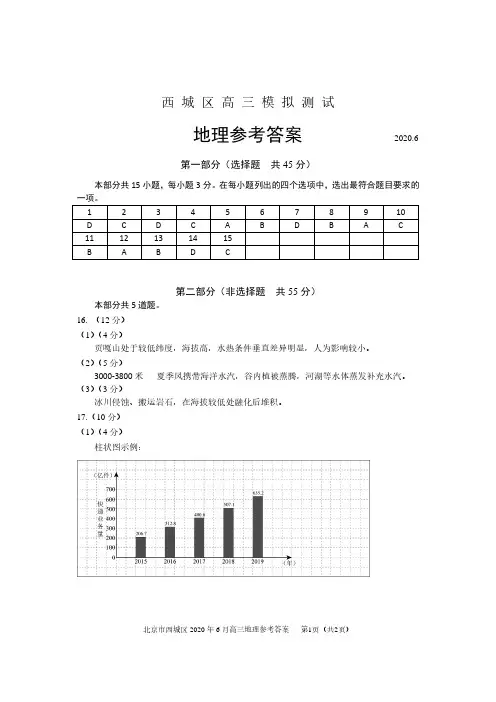 2020北京西城高三二模答案(地理)
