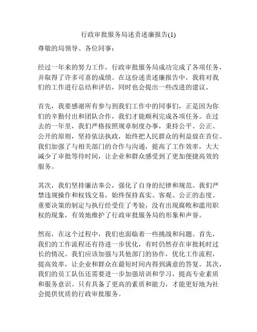行政审批服务局述责述廉报告(1)