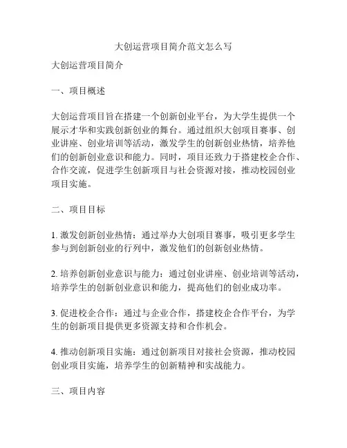 大创运营项目简介范文怎么写