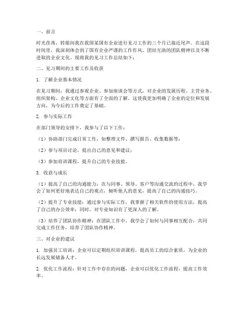 国企个人见习工作总结