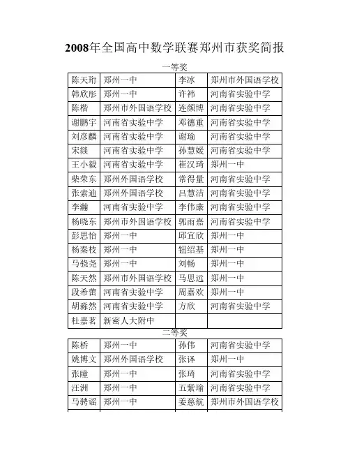 2008年全国高中数学联赛郑州市获奖简报
