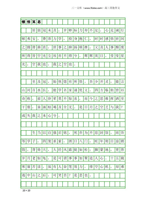 高三其他作文：顿悟冥思