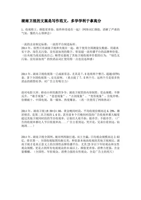 湖南卫视的文案是写作范文