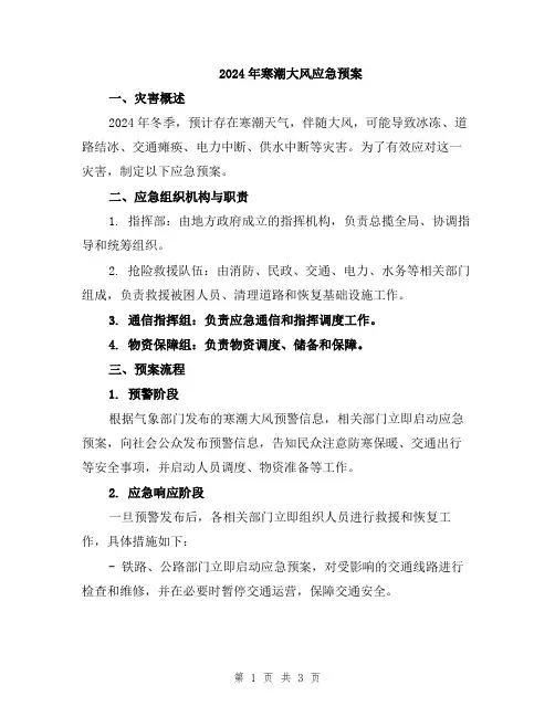 2024年寒潮大风应急预案