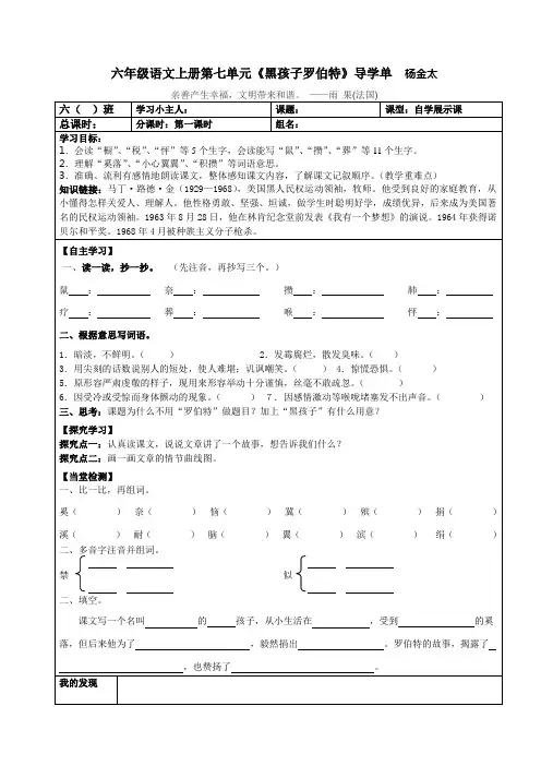 《黑孩子罗伯特1》导学案