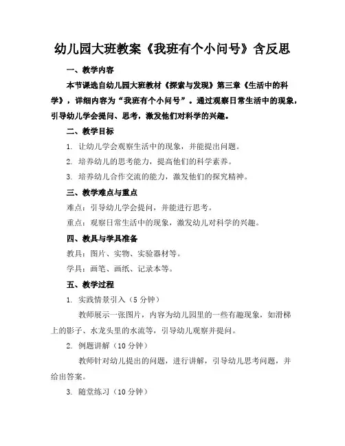 幼儿园大班教案《我班有个小问号》含反思