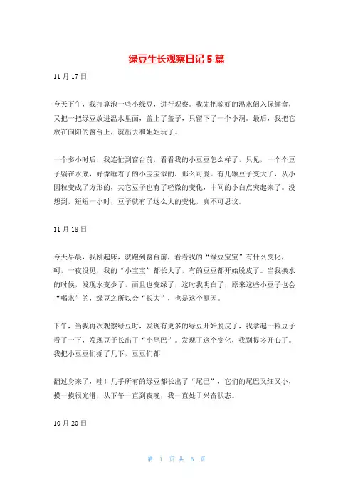 绿豆生长观察日记5篇