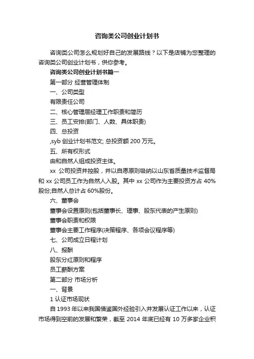咨询类公司创业计划书