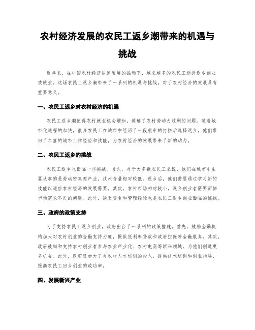 农村经济发展的农民工返乡潮带来的机遇与挑战