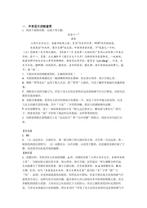 全国各地中考语文分类：诗歌鉴赏综合题汇编含答案(1)
