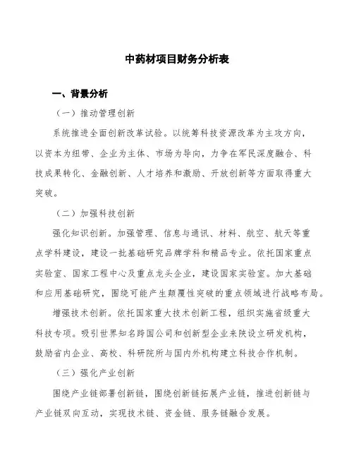 中药材项目财务分析表