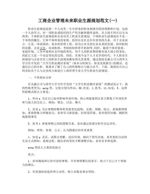 工商企业管理未来职业生涯规划范文