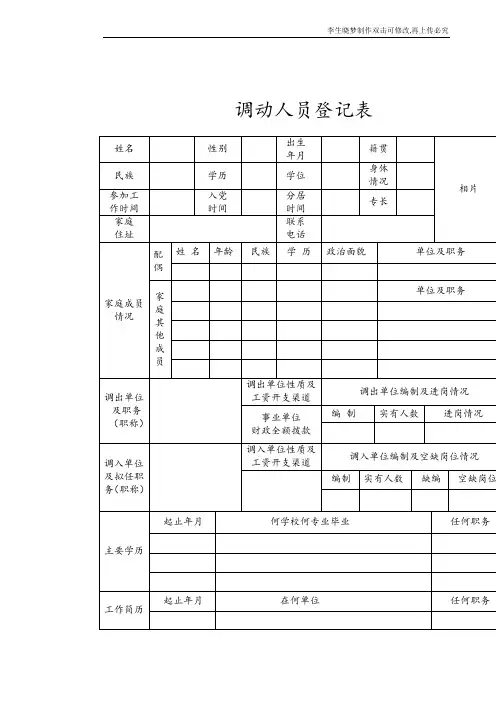 调动人员登记表