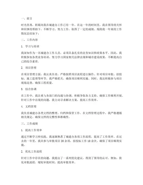 城建办工作人员个人工作总结