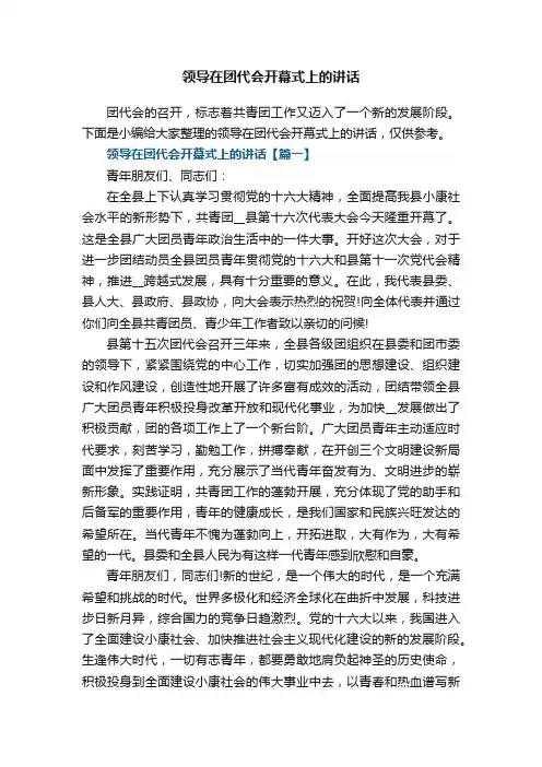 领导在团代会开幕式上的讲话大全
