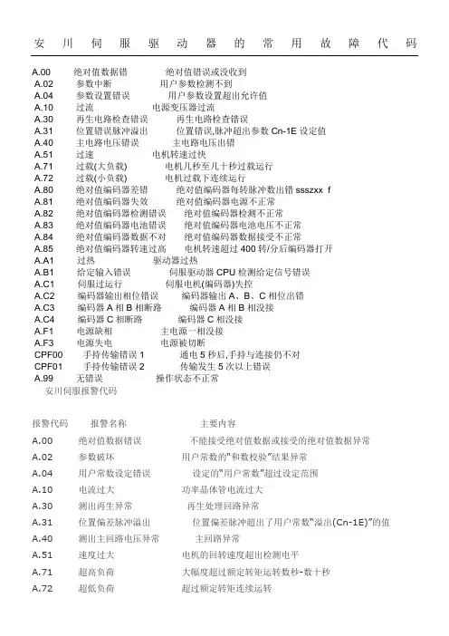 安川伺服驱动器的常用故障代码