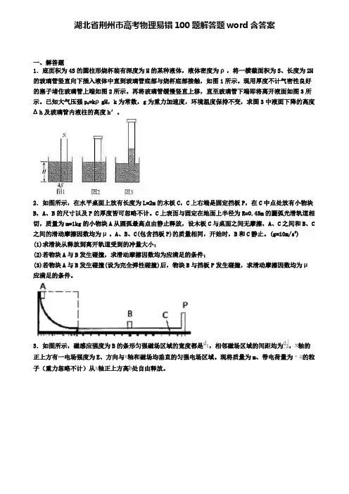 湖北省荆州市高考物理易错100题解答题word含答案