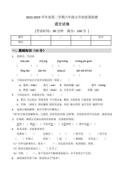 【高效提升】小升初语文冲刺卷(C卷)(部编版有答案)
