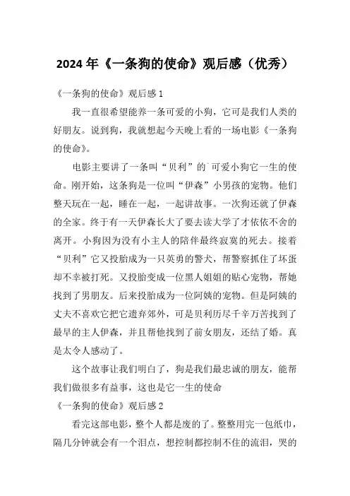 2024年《一条狗的使命》观后感(优秀)