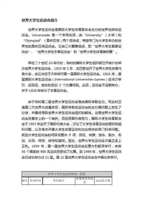 世界大学生运动会简介