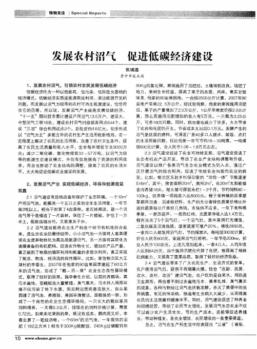 发展农村沼气 促进低碳经济建设