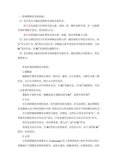 常见矿物的阴极发光