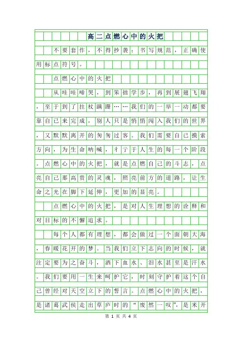 2019年高二作文范文-点燃心中的火把