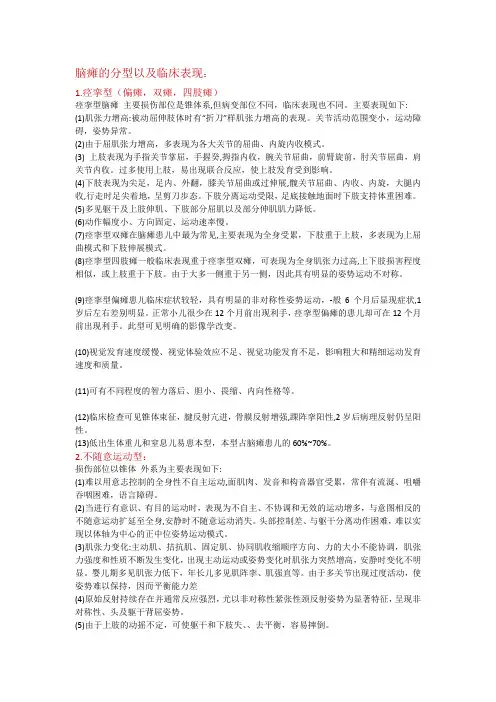 脑瘫的分型以及临床表现：