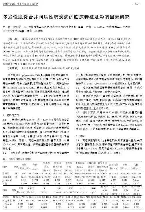 多发性肌炎合并间质性肺疾病的临床特征及影响因素研究