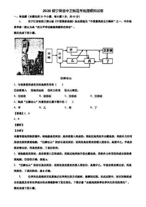 2020届宁夏省中卫新高考地理模拟试卷含解析