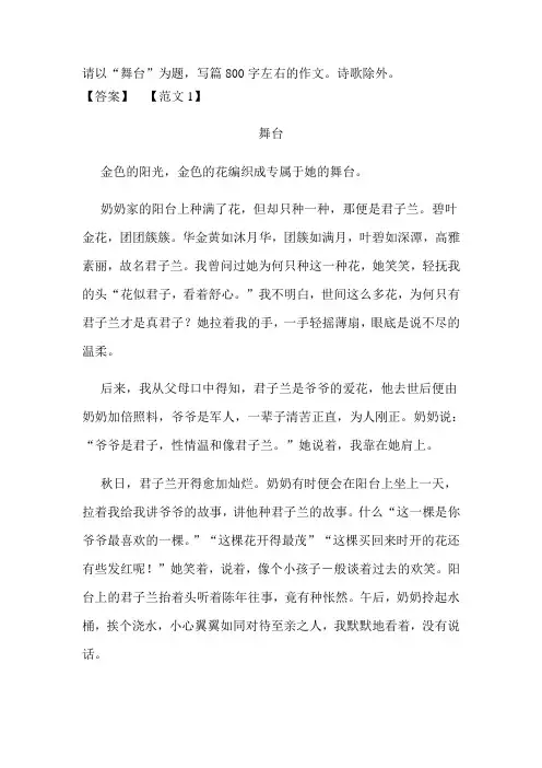 命题作文“舞台”写作指导及范文(4篇)