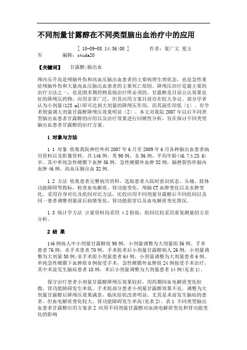 不同剂量甘露醇在不同类型脑出血治疗中的应用.