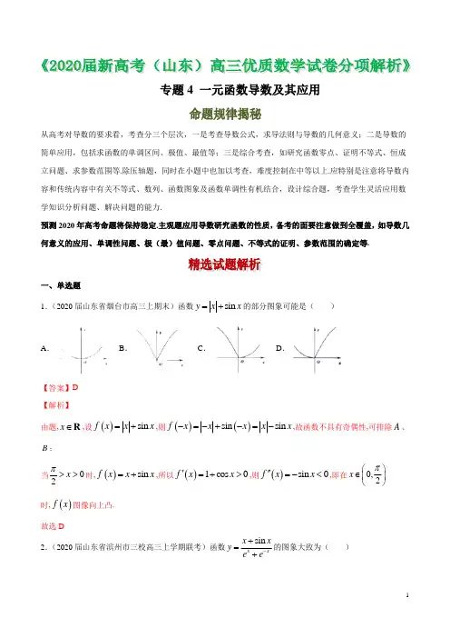 2020届山东省新高考高三优质数学试卷分项解析 专题04 一元函数导数及其应用(解析版)