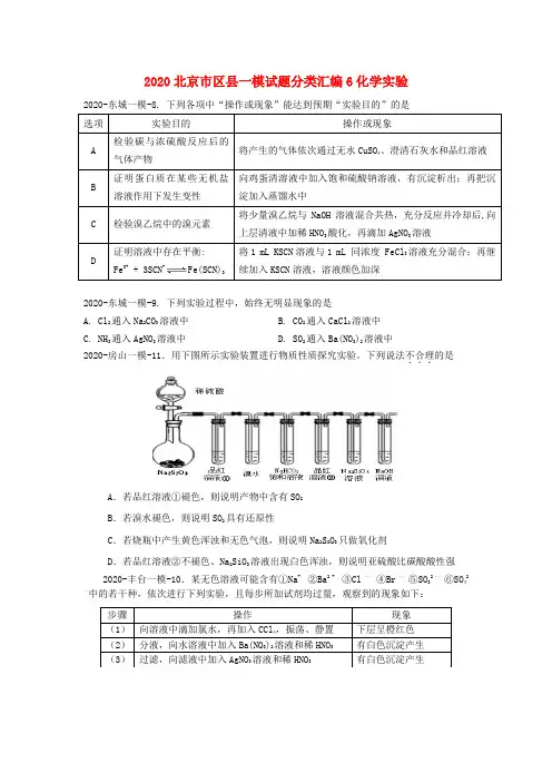 北京市各区县2020届高三化学一模试题分类汇编5 化学实验 新人教版
