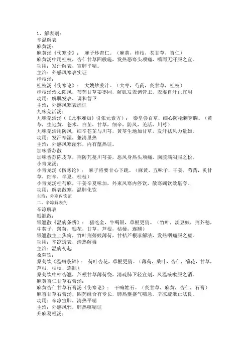 五版方剂学方歌、趣味记忆及方剂功效