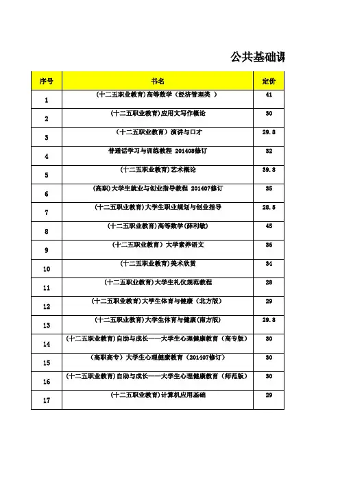 “十二五”国家规划高职教材书目