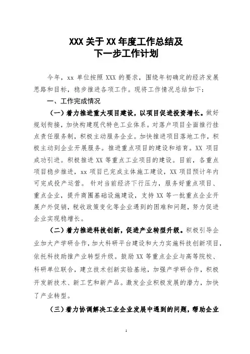 关于年度工作总结及下一步工作计划