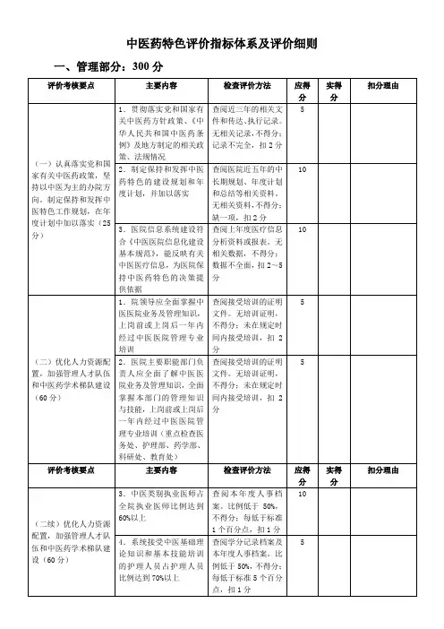 中医药特色评价指标体系及评价细则
