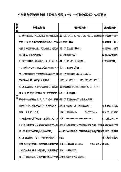小学数学四年级上册《探索与发现(一)-有趣的算式》知识要点
