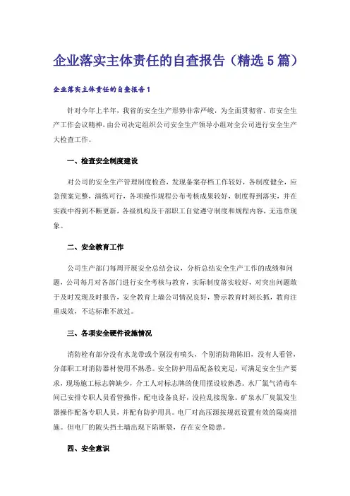 企业落实主体责任的自查报告(精选5篇)