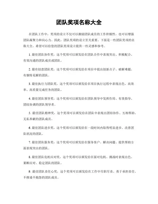 团队奖项名称大全